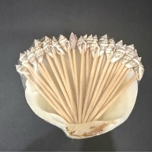 Vintage Seashell Conch Shells Cocktail Toothpicks for Beach Tiki Themed Party